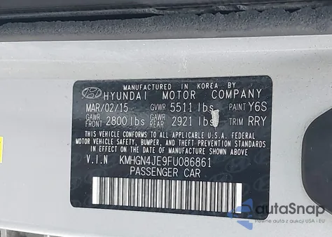 2015 Hyundai Genesis 3.8 z USA, uszkodzony, nr VIN KMHGN4JE9FU086861